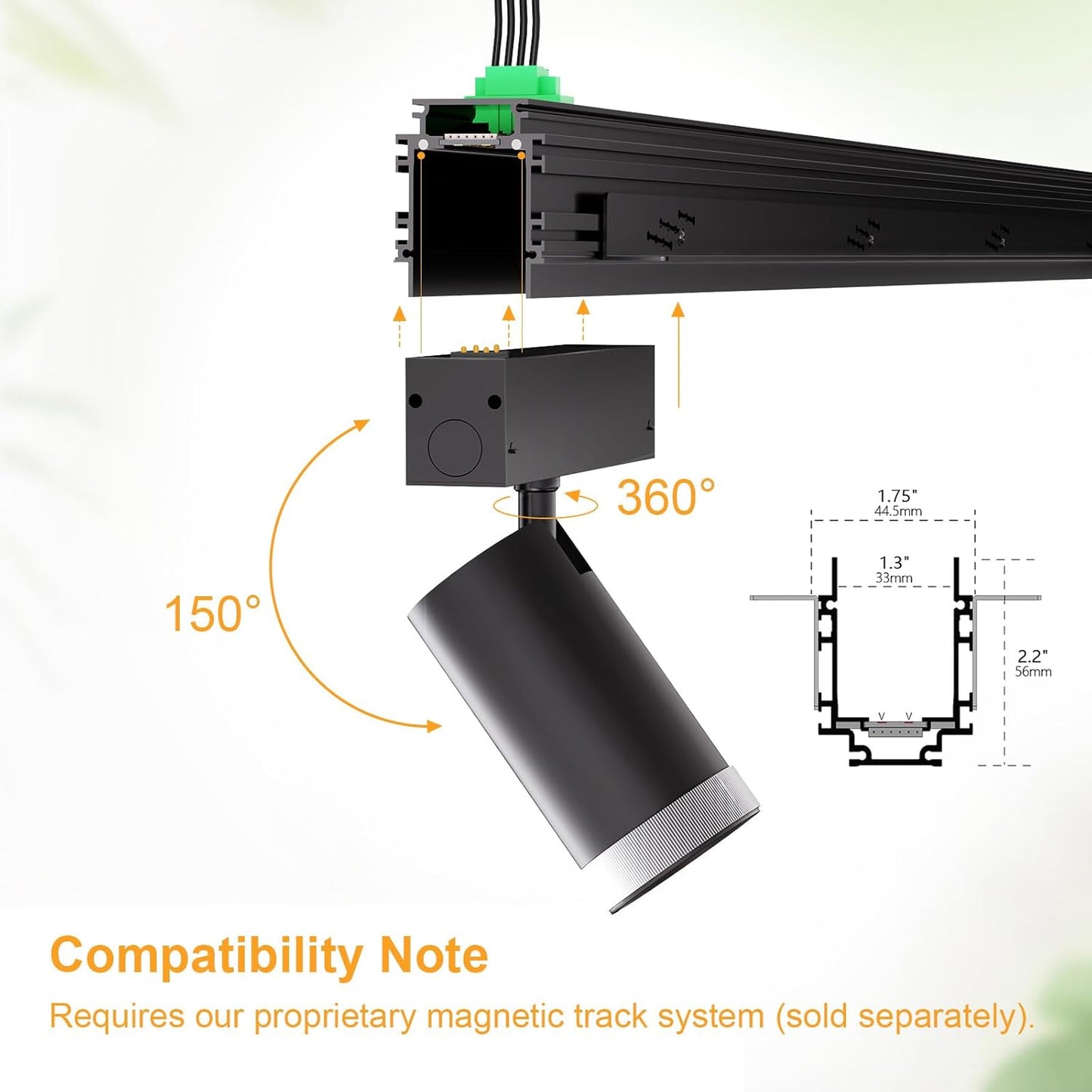 Adjustable Focus Spotlight, 18W Magnetic Track Light Head 24V CCT