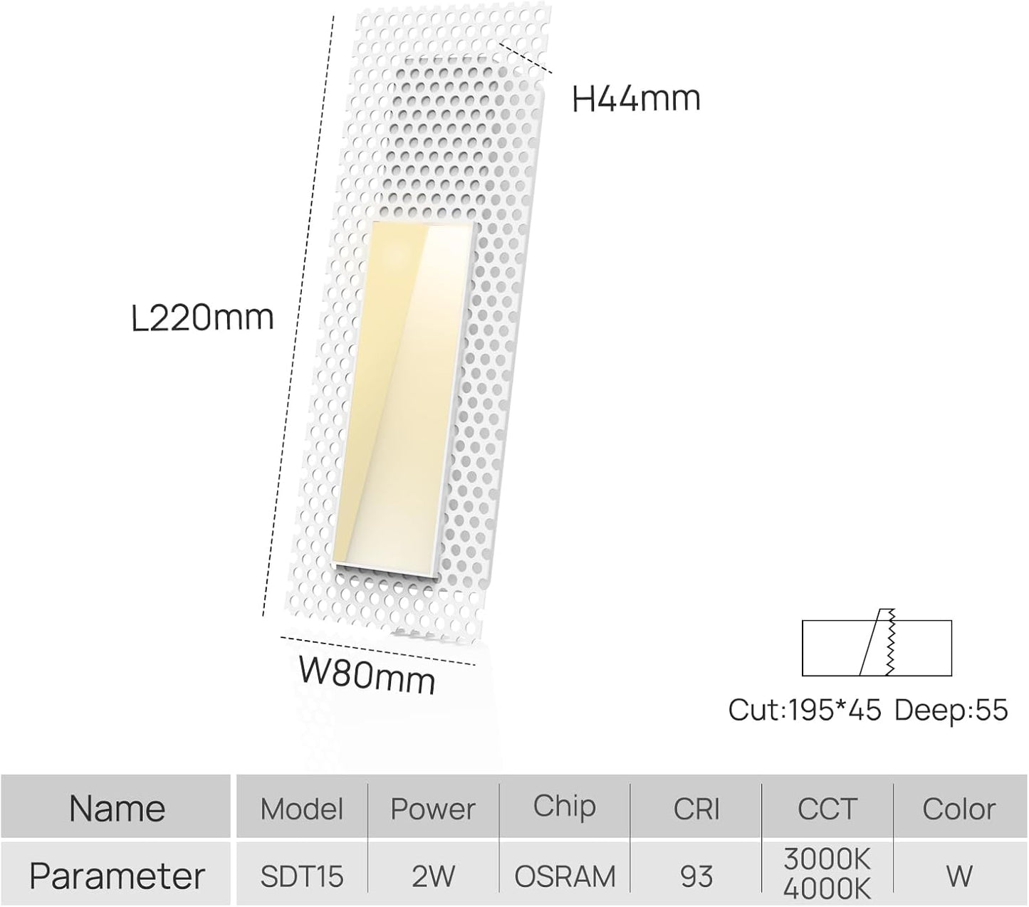 LED Recessed Trimless Step Light 3000K