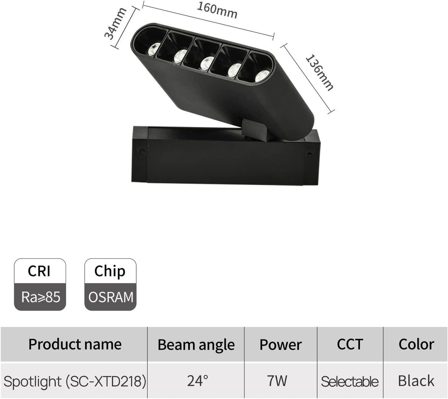 Magnetic Track Lighting Spotlight Head, Ceiling Downlight (7W/3000K)
