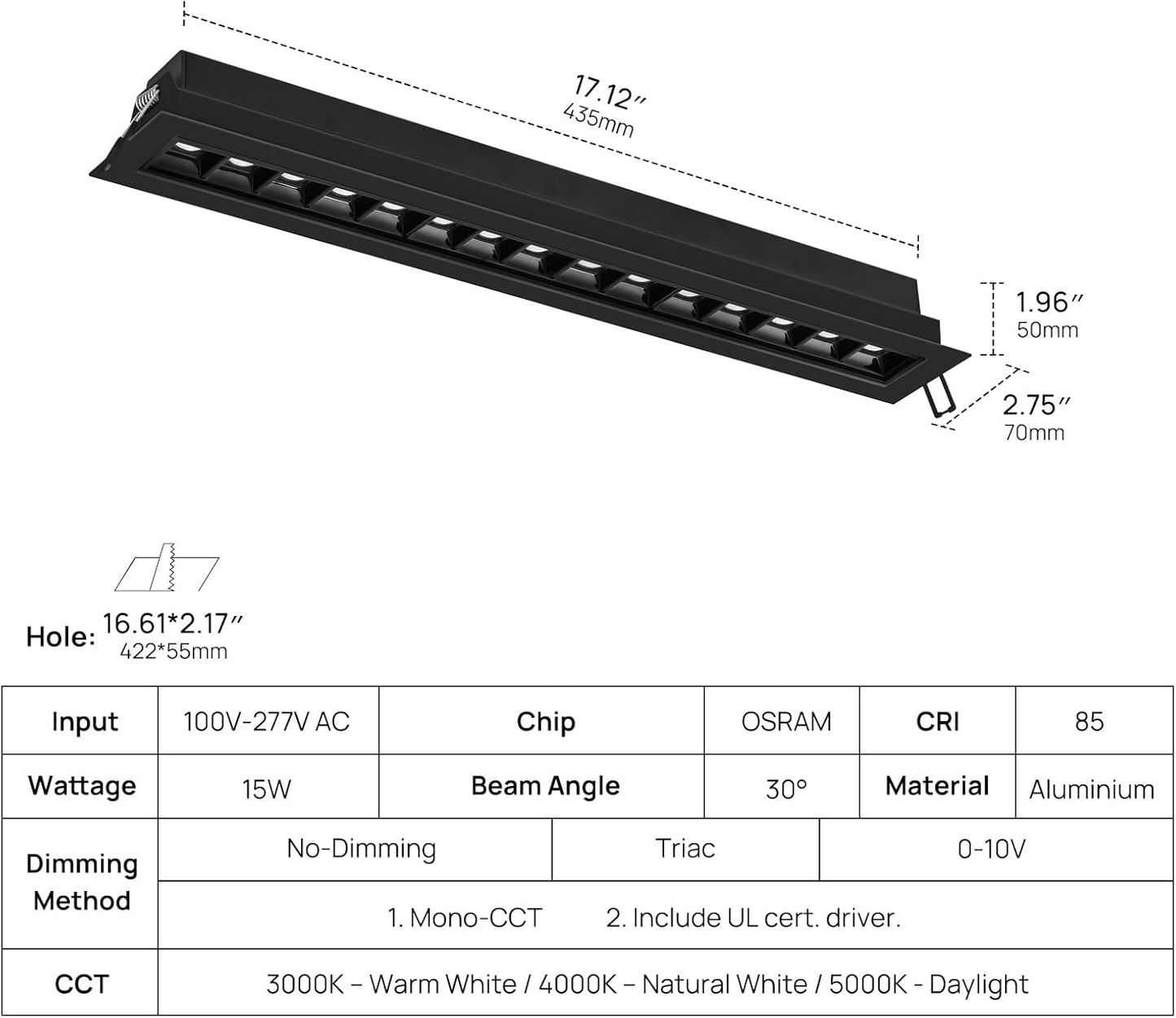 Recessed Adjustable Array Spotlight, TRIAC/ELV/0-10V LED Linear Light