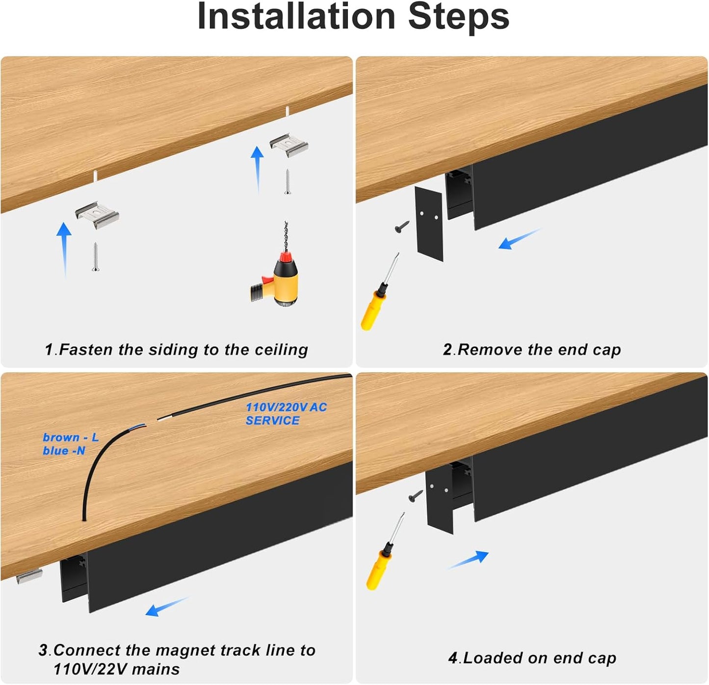 1M 4-Wire Ceiling Mounted Magnetic Track Lighting Rail
