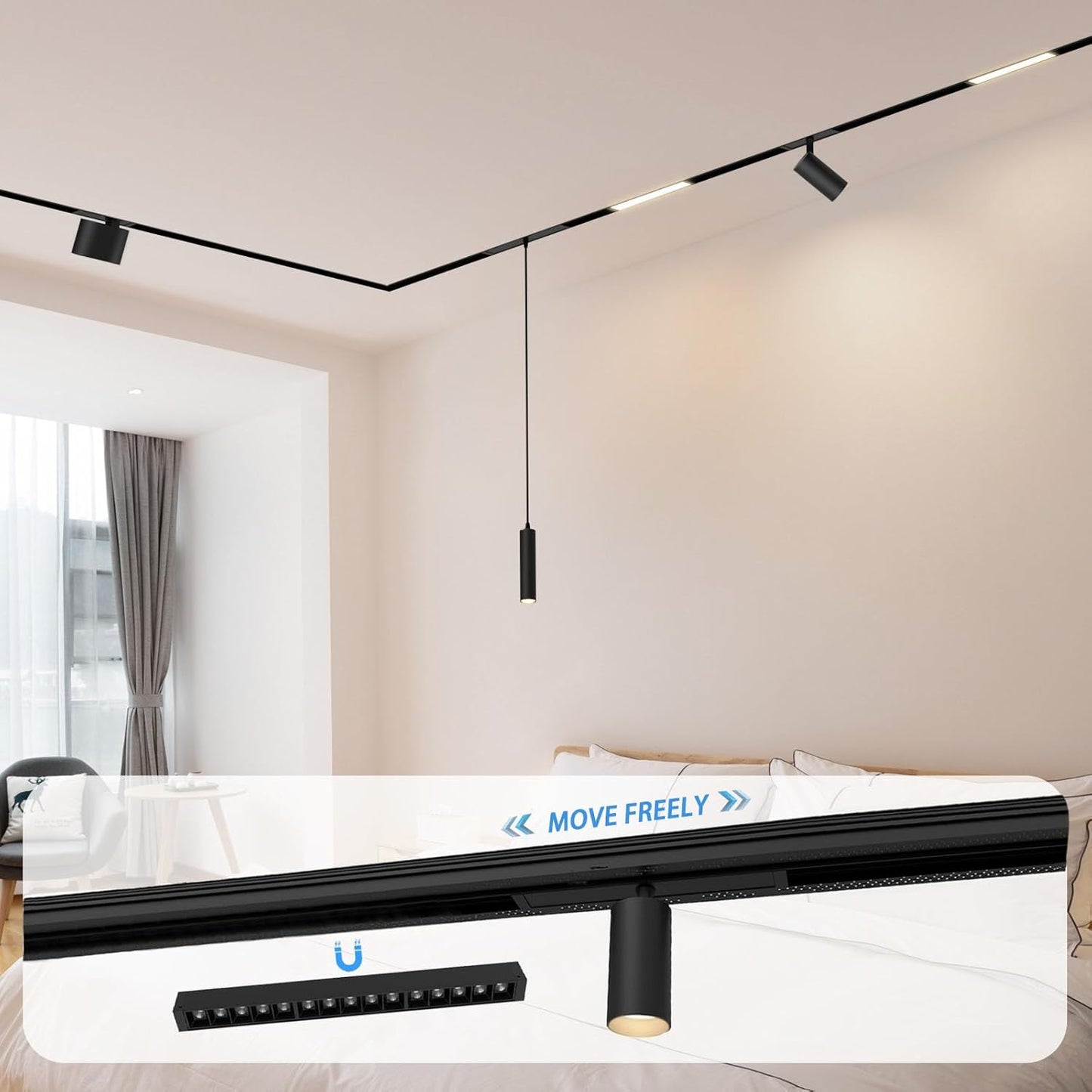 Magnetic Track Lighting Rail Kit, 4-Wire Recessed Aluminum Rail-1.6FT