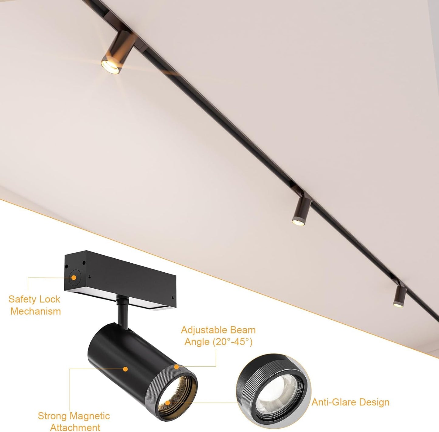 Adjustable Focus Spotlight, 18W Magnetic Track Light Head 24V CCT