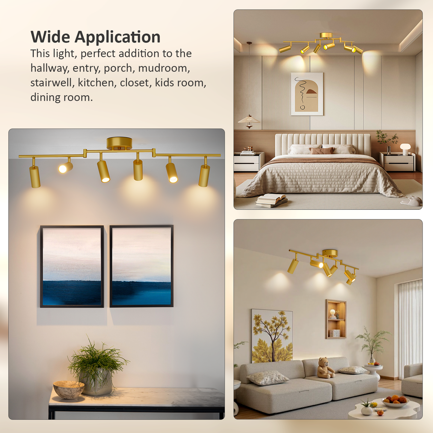 6 Light Heads Gold Track Lighting Kit