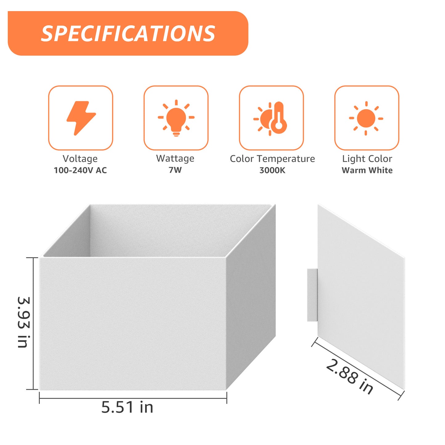 Recessed Wall Light, 3000K Warm White, 7W LED Wall Lamp, IP65 Waterproof