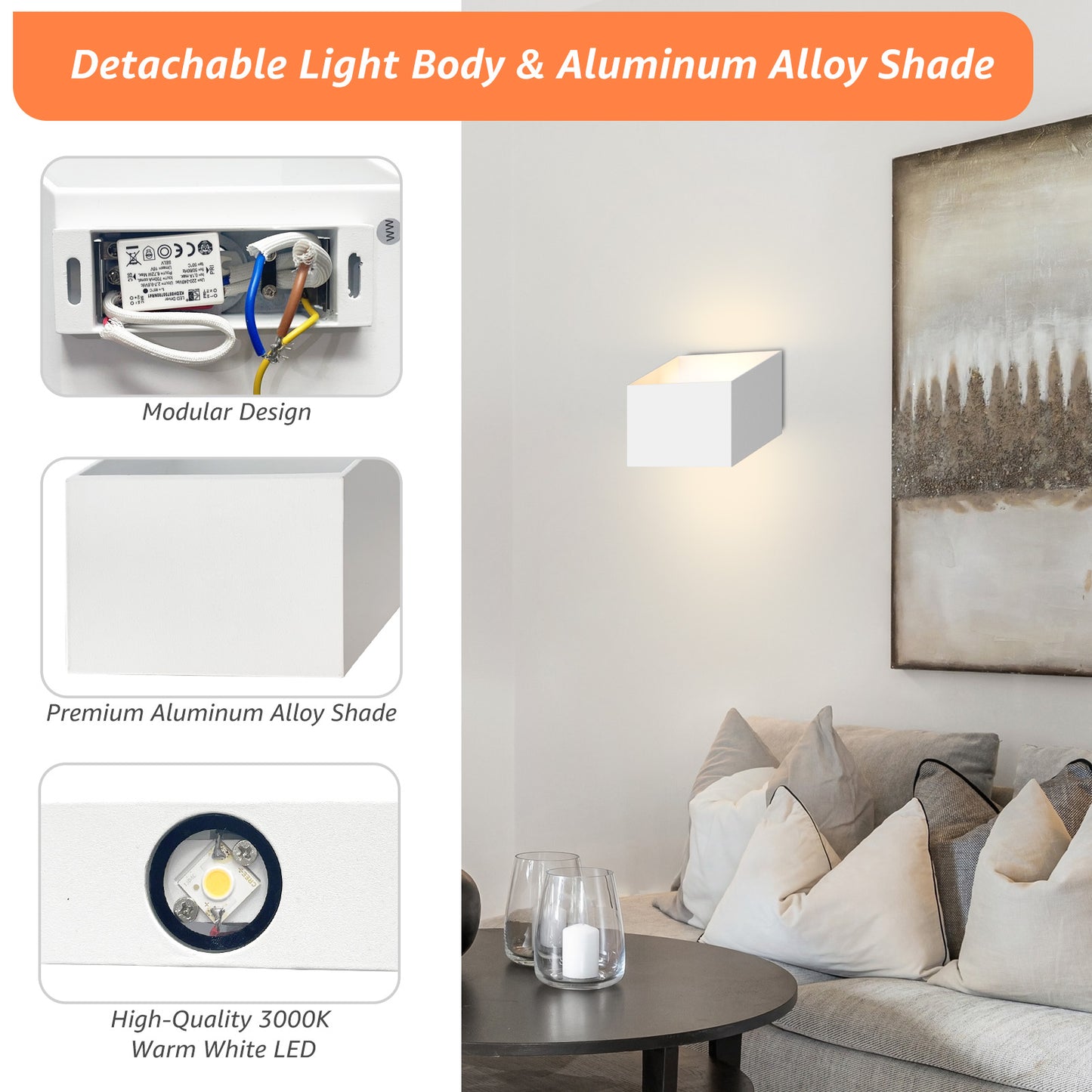 Recessed Wall Light, 3000K Warm White, 7W LED Wall Lamp, IP65 Waterproof