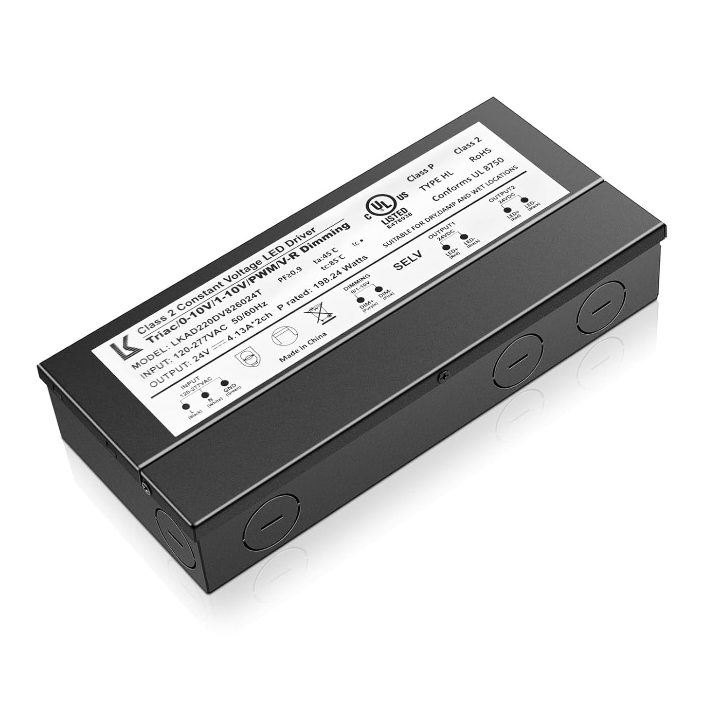 200W LED Power Driver for Track Lighting, 24V TRIAC/0-10V Dimmable Transformer