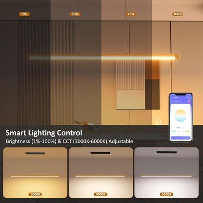 40W Gold Linear Pendant Light Dimmable Kitchen Island Lighting CCT (3000K-6000K)