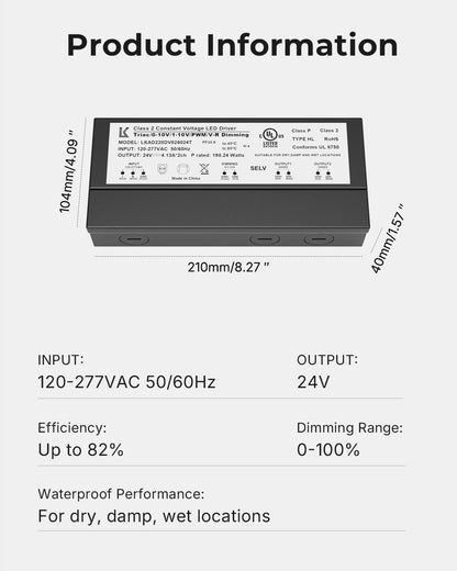 200W LED Power Driver for Track Lighting, 24V TRIAC/0-10V Dimmable Transformer