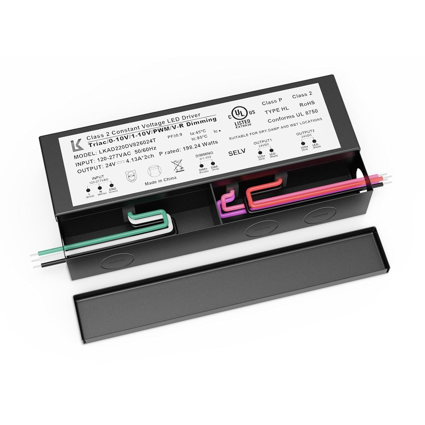 200W LED Power Driver for Track Lighting, 24V TRIAC/0-10V Dimmable Transformer