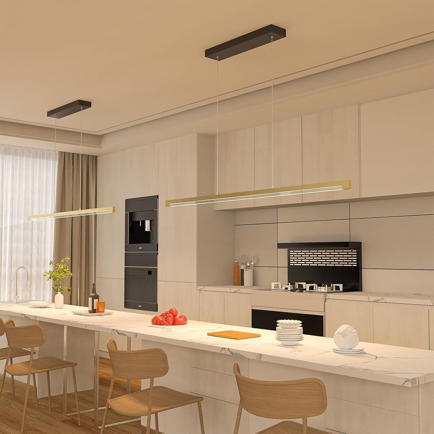 40W Gold Linear Pendant Light Dimmable Kitchen Island Lighting CCT (3000K-6000K)