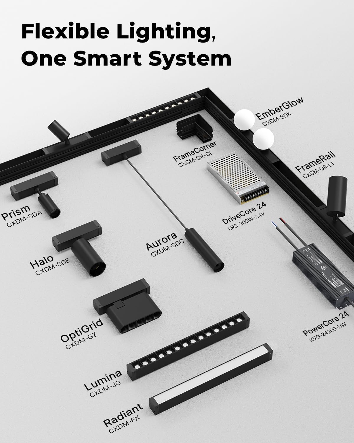 Magnetic Track Lighting Rail Kit, 4-Wire Recessed Aluminum Rail-3.3FT
