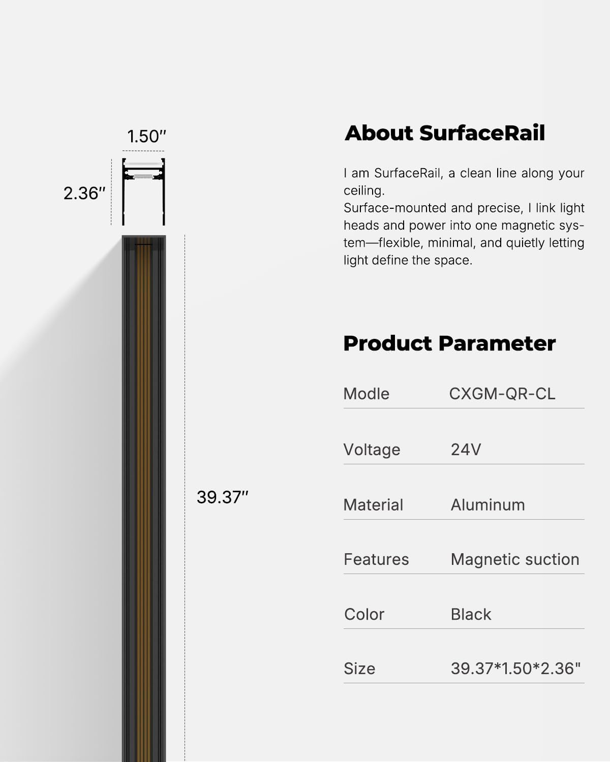 3.3FT 4-Wire Ceiling Mounted Magnetic Track Lighting Rail