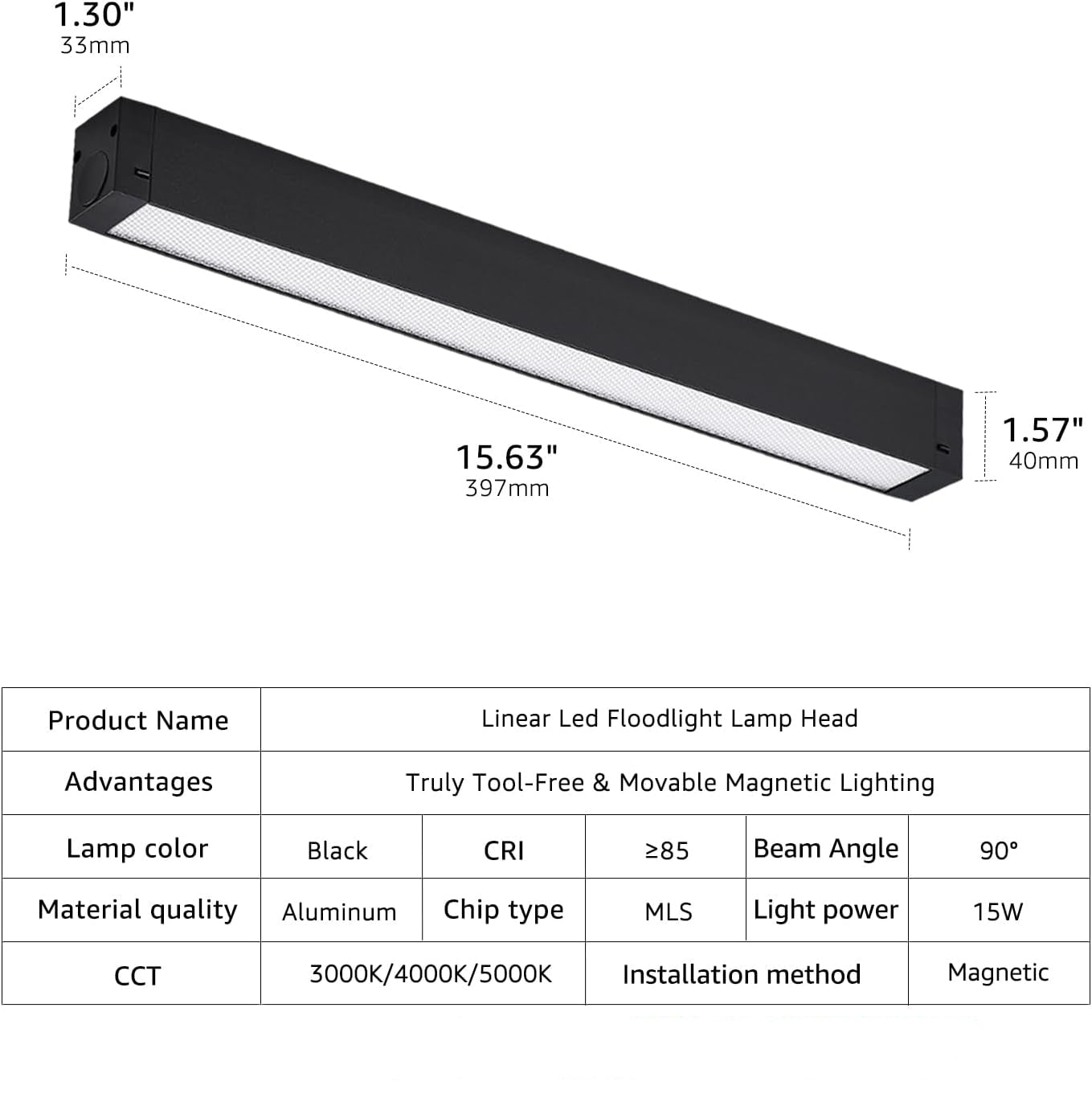 15W 3CCT Linear Floodlight Magnetic Track Lighting Head 24V