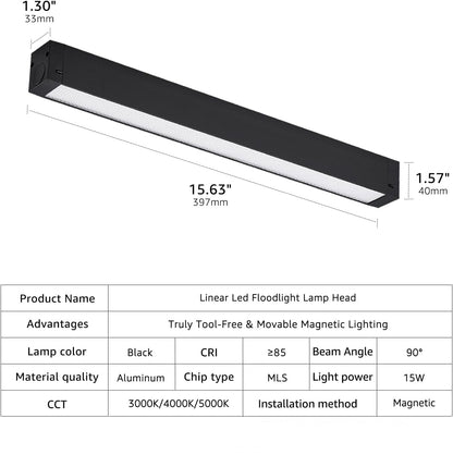 15W 3CCT Linear Floodlight Magnetic Track Lighting Head 24V