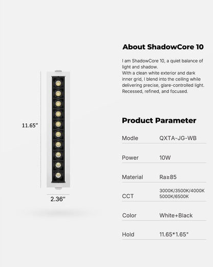 10W Recessed Linear Spotlight, CCT 3000K-6500K Downlight with Trim