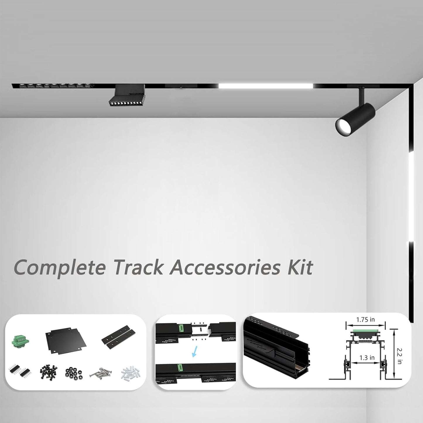 Magnetic Track Lighting Rail Kit, 4-Wire Recessed Aluminum Rail-3.3FT