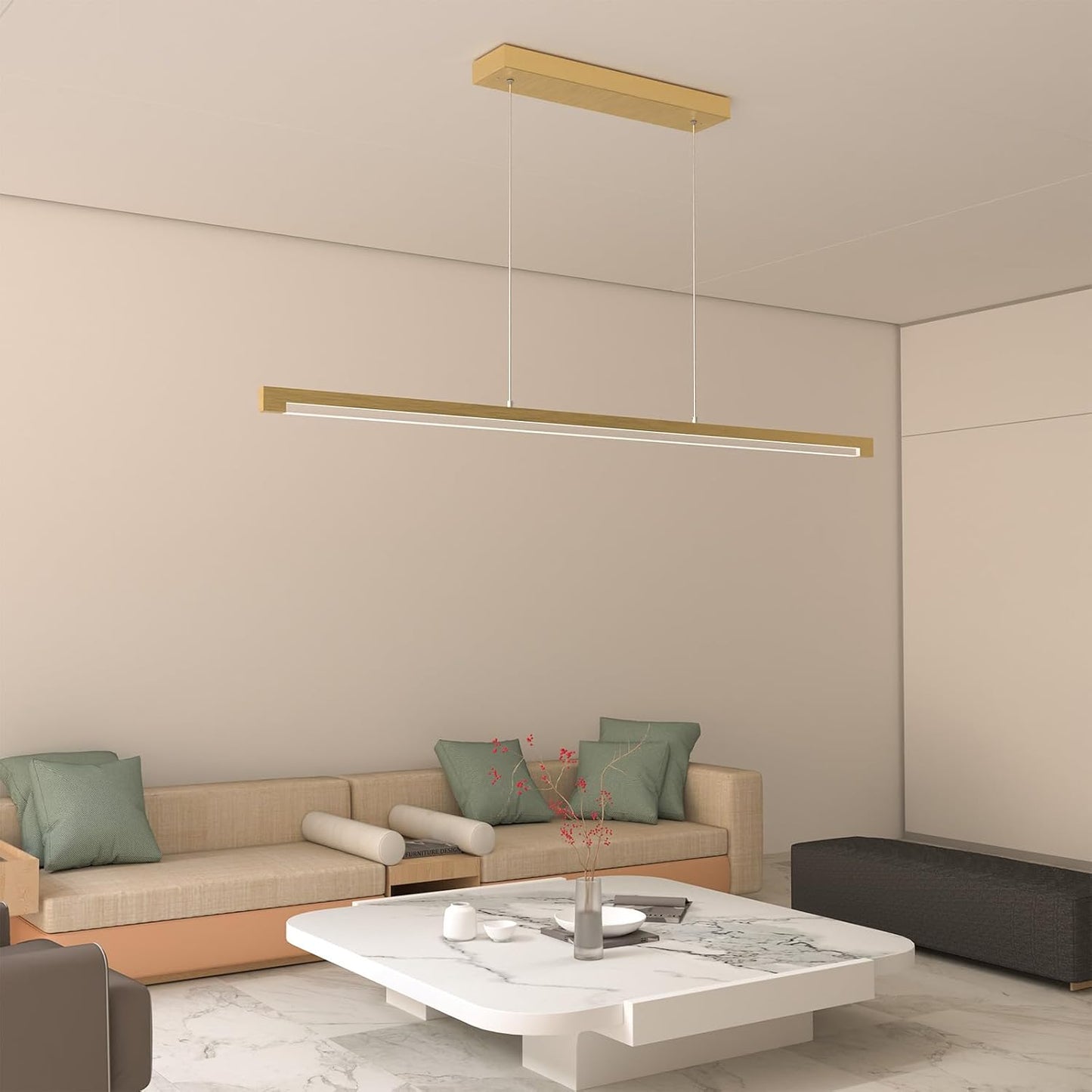 40W Gold Linear Pendant Light Dimmable Kitchen Island Lighting CCT (3000K-6000K)