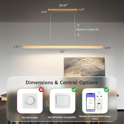 40W Gold Linear Pendant Light Dimmable Kitchen Island Lighting CCT (3000K-6000K)