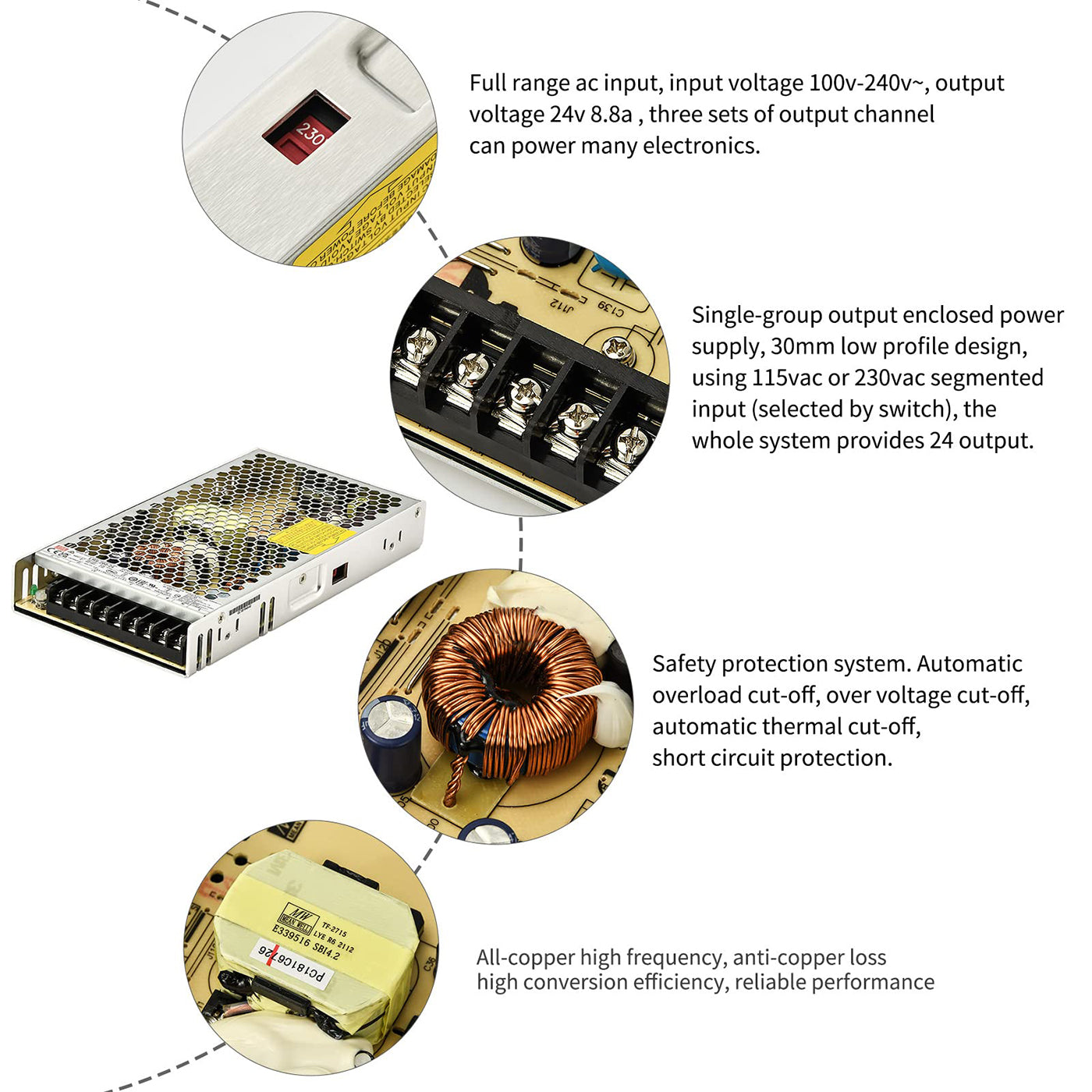 200W 24V DC Low Voltage LED Power Driver Transformer