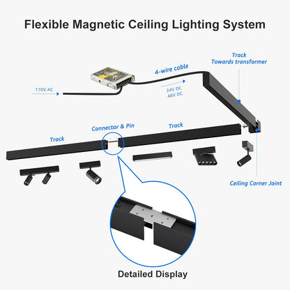 1M 4-Wire Ceiling Mounted Magnetic Track Lighting Rail