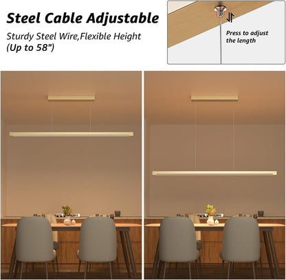40W Gold Linear Pendant Light Dimmable Kitchen Island Lighting CCT (3000K-6000K)
