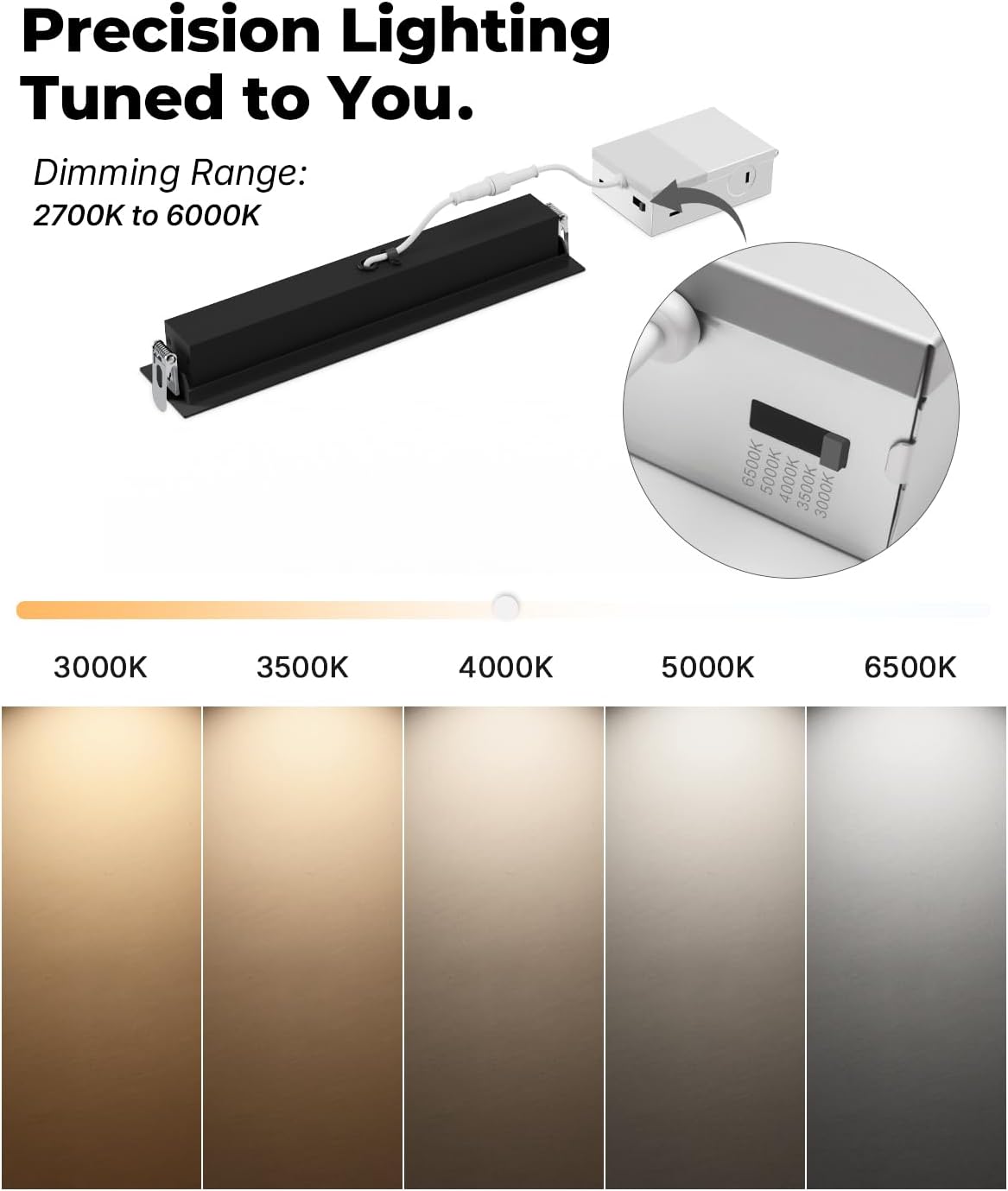 10W Recessed Linear Spotlight, CCT 3000K-6500K Downlight with Trim