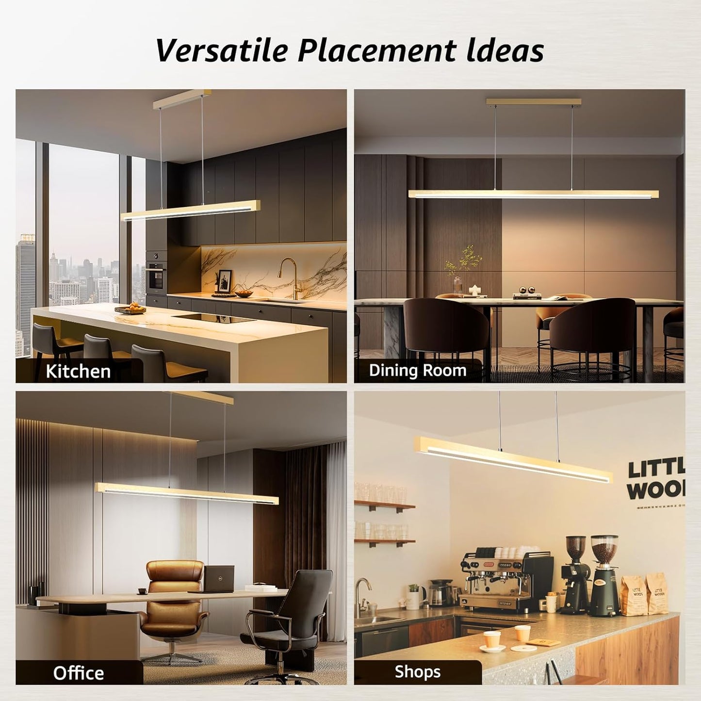 40W Gold Linear Pendant Light Dimmable Kitchen Island Lighting CCT (3000K-6000K)