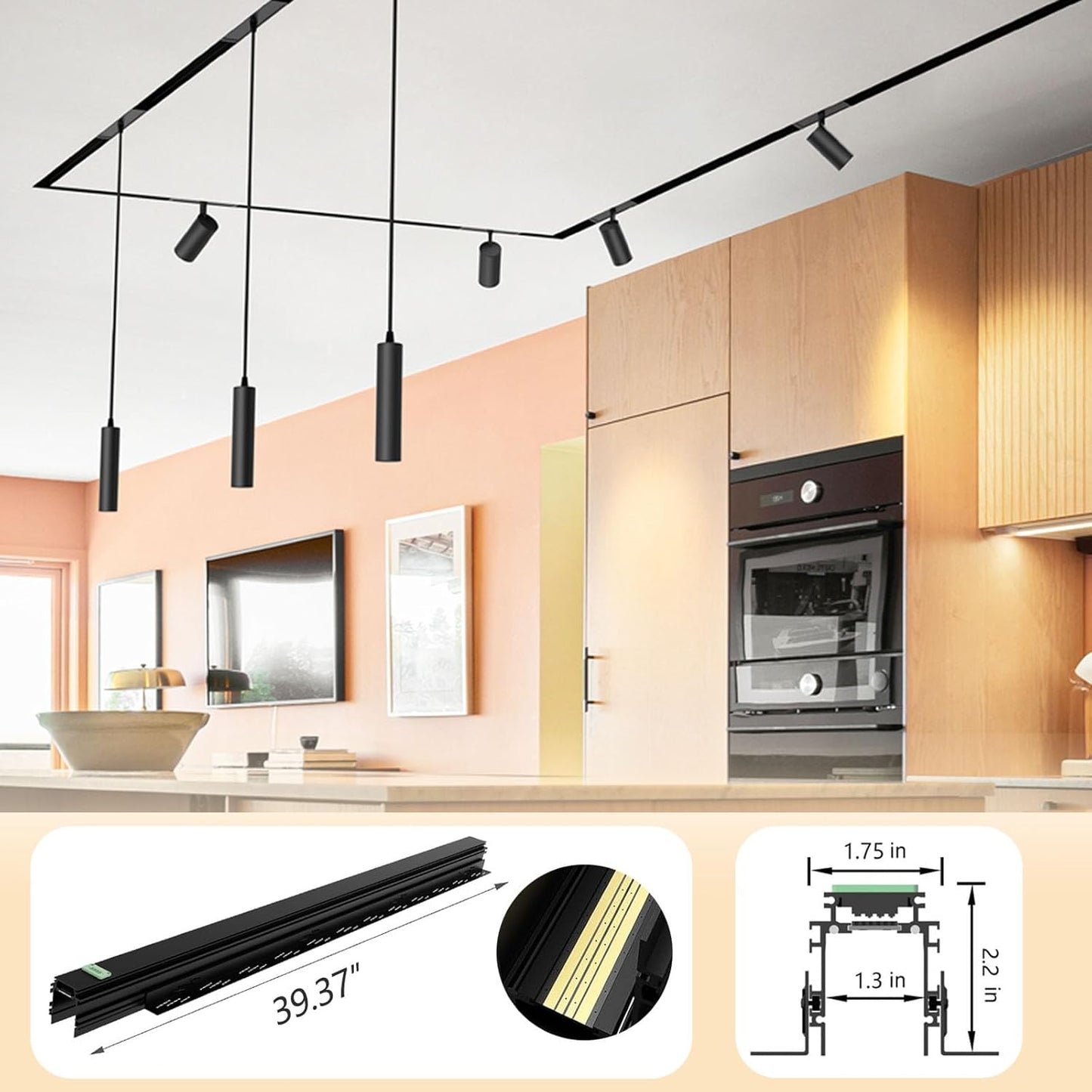 Magnetic Track Lighting Rail Kit, 4-Wire Recessed Aluminum Rail-3.3FT