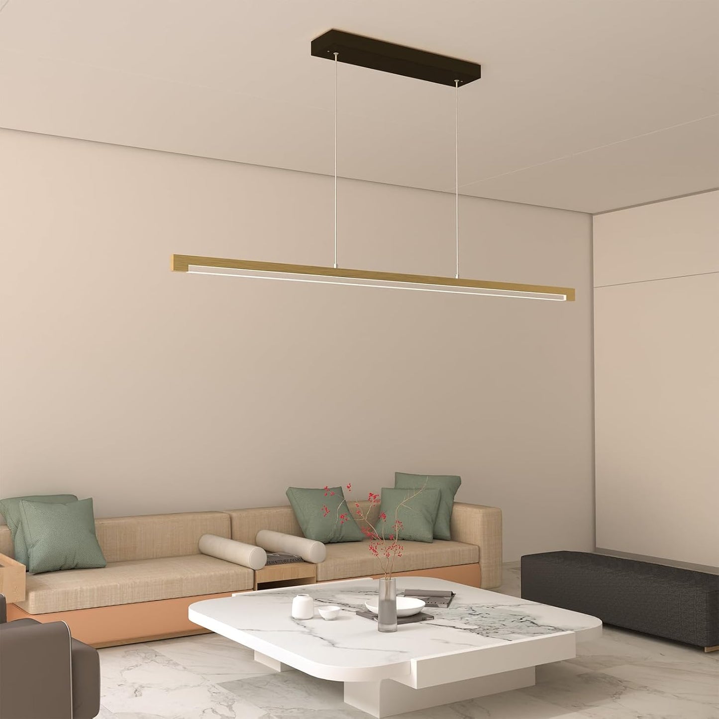 40W Gold Linear Pendant Light Dimmable Kitchen Island Lighting CCT (3000K-6000K)