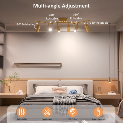6 Light Heads Gold Track Lighting Kit
