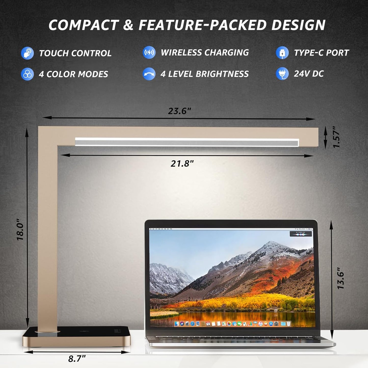 Aluminum LED Desk Lamp with Charging Station